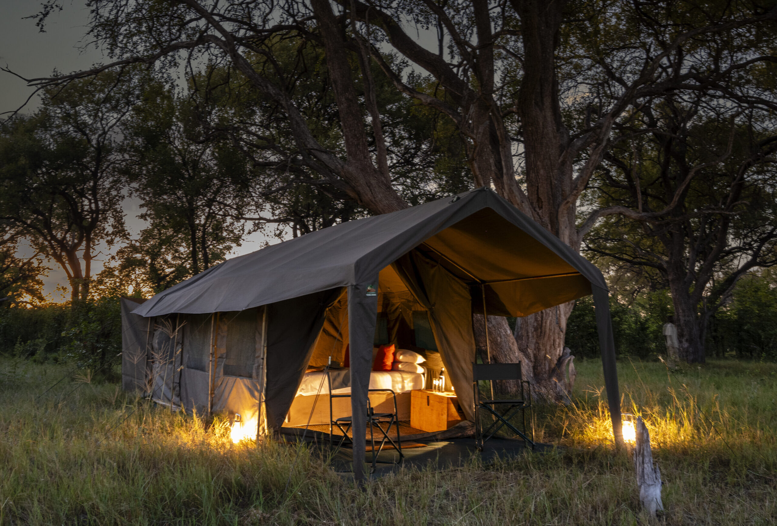 Brave Africa guest tent at night