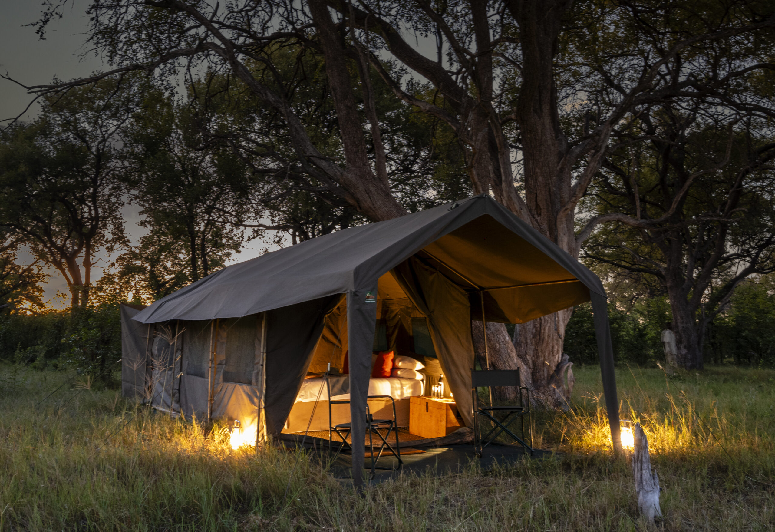 Brave Africa guest tent at night
